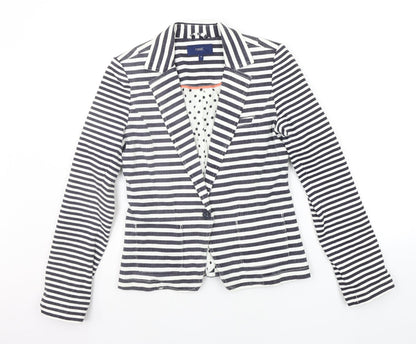 NEXT Womens White Striped  Jacket Suit Jacket Size 8