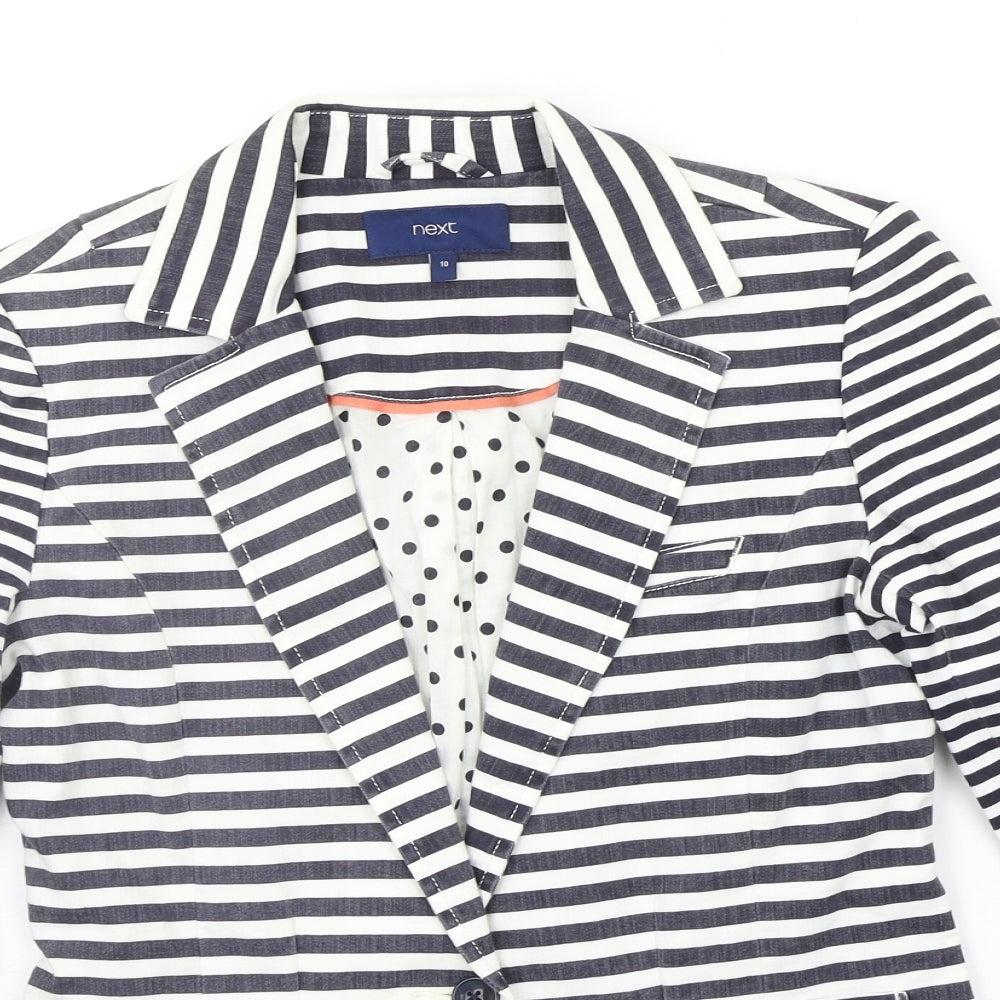 NEXT Womens White Striped  Jacket Suit Jacket Size 8
