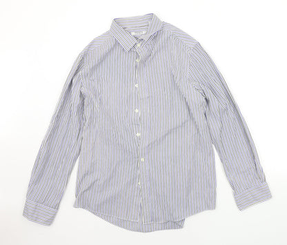 Mens UK Size 16 BHS Blue  Button-Up Long Sleeve Casual Shirt
