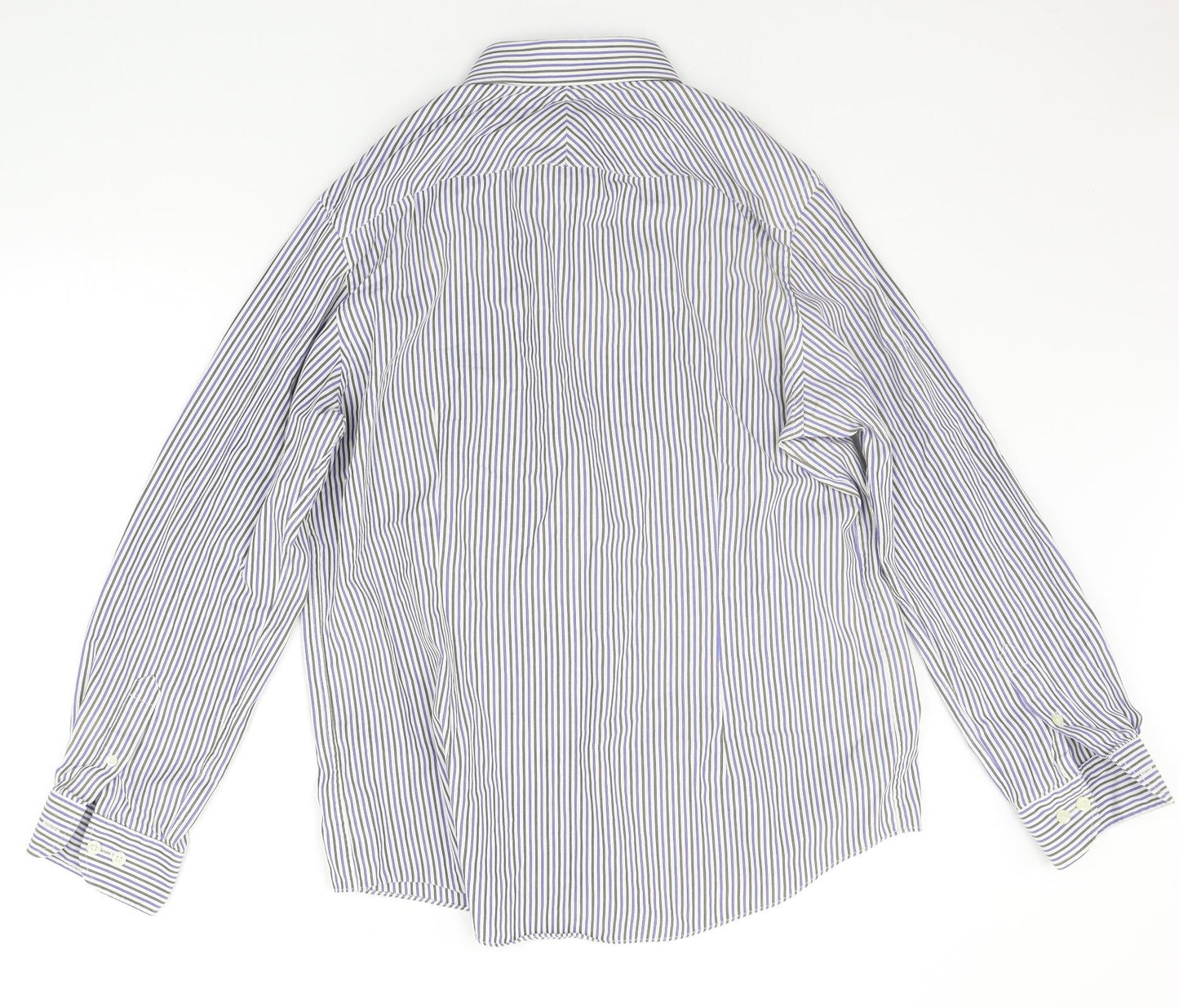 Mens UK Size 16 BHS Blue  Button-Up Long Sleeve Casual Shirt