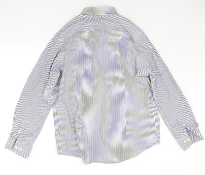 Mens UK Size 16 BHS Blue  Button-Up Long Sleeve Casual Shirt