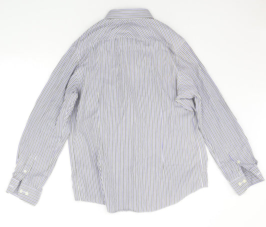 Mens UK Size 16 BHS Blue  Button-Up Long Sleeve Casual Shirt