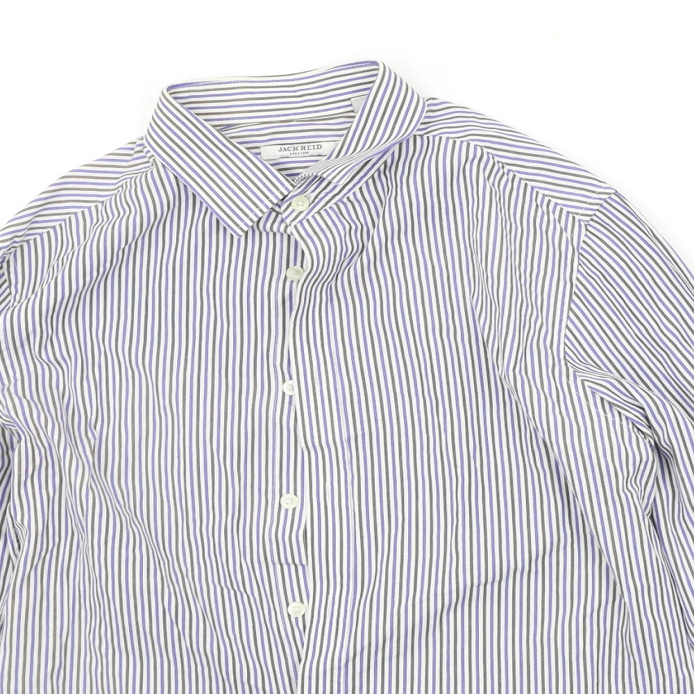 Mens UK Size 16 BHS Blue  Button-Up Long Sleeve Casual Shirt