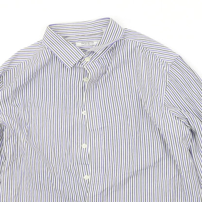 Mens UK Size 16 BHS Blue  Button-Up Long Sleeve Casual Shirt