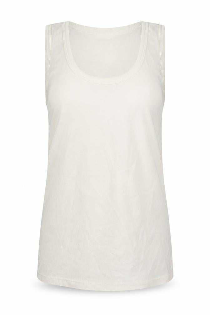 Front view of Rider women’s white basic tank, size M