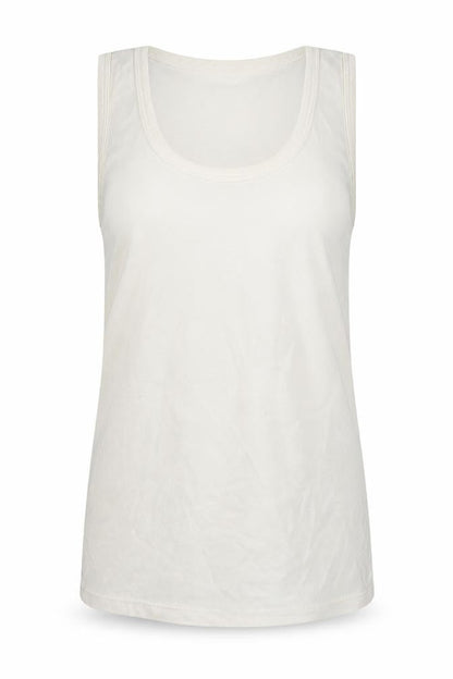 Front view of Rider women’s white basic tank, size M