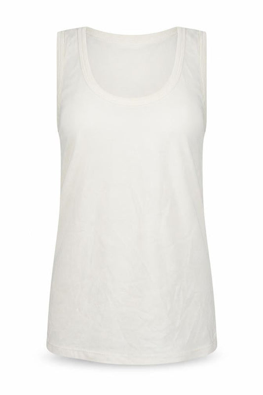 Front view of Rider women’s white basic tank, size M