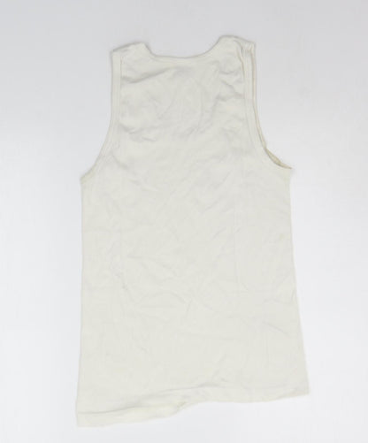 Back view of Rider women’s white basic tank, size M