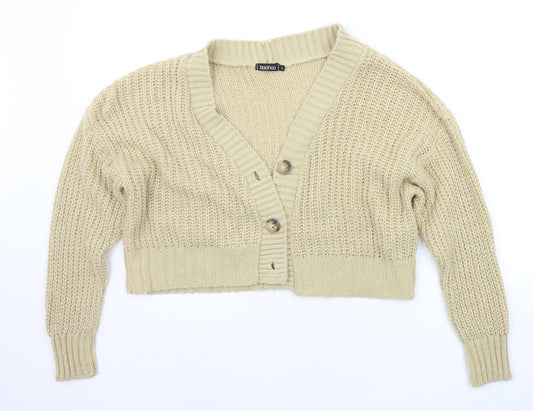 Boohoo Womens Beige Houndstooth  Cardigan Jumper Size L