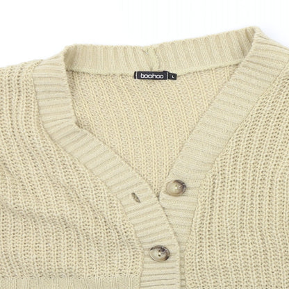 Boohoo Womens Beige Houndstooth  Cardigan Jumper Size L