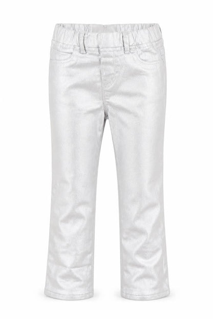 Front view of Gap girls’ silver chino trousers, size 5, years