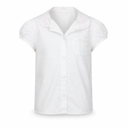 Front view of George girls’ white basic button-up, size 4-5, years
