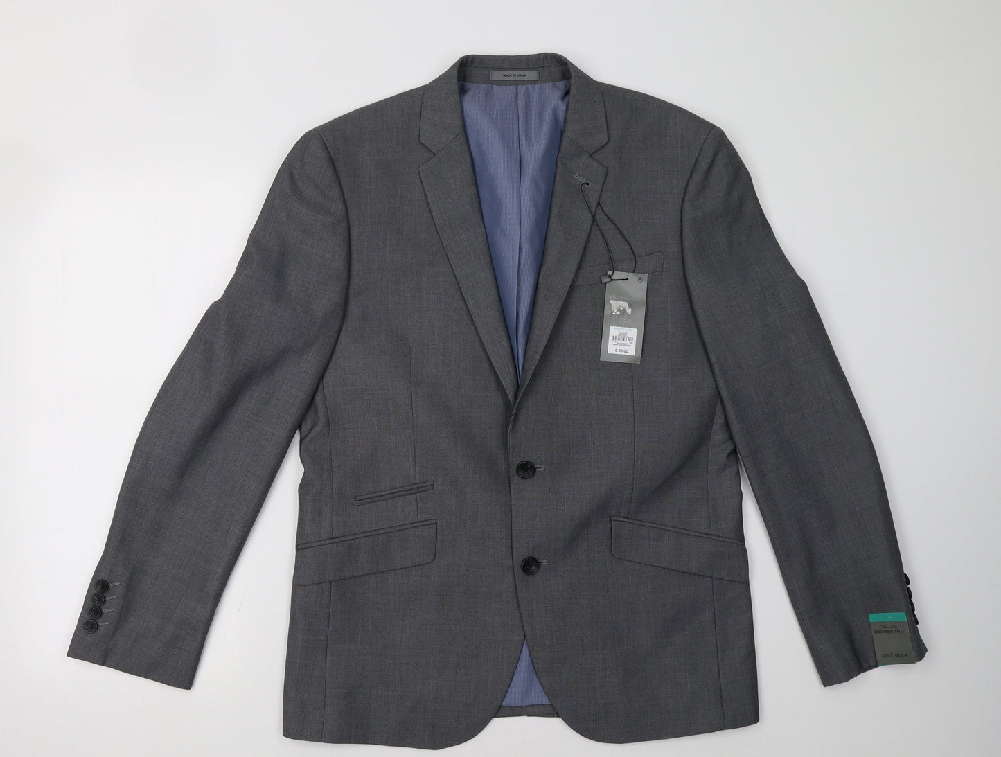 Mens UK Size 40 Cedar Wood State Regular Grey Suit Jacket