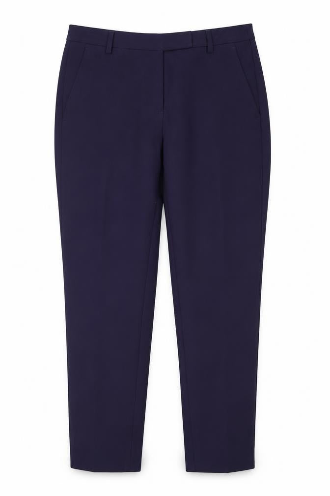 Front view of Marks & Spencer women’s purple trousers, size UK 12, 25-inch leg