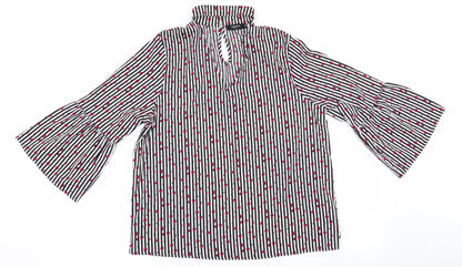 Papaya Womens Black Striped  Basic Blouse Size 12  - Choker style neck