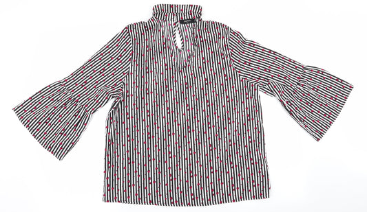 Papaya Womens Black Striped  Basic Blouse Size 12  - Choker style neck