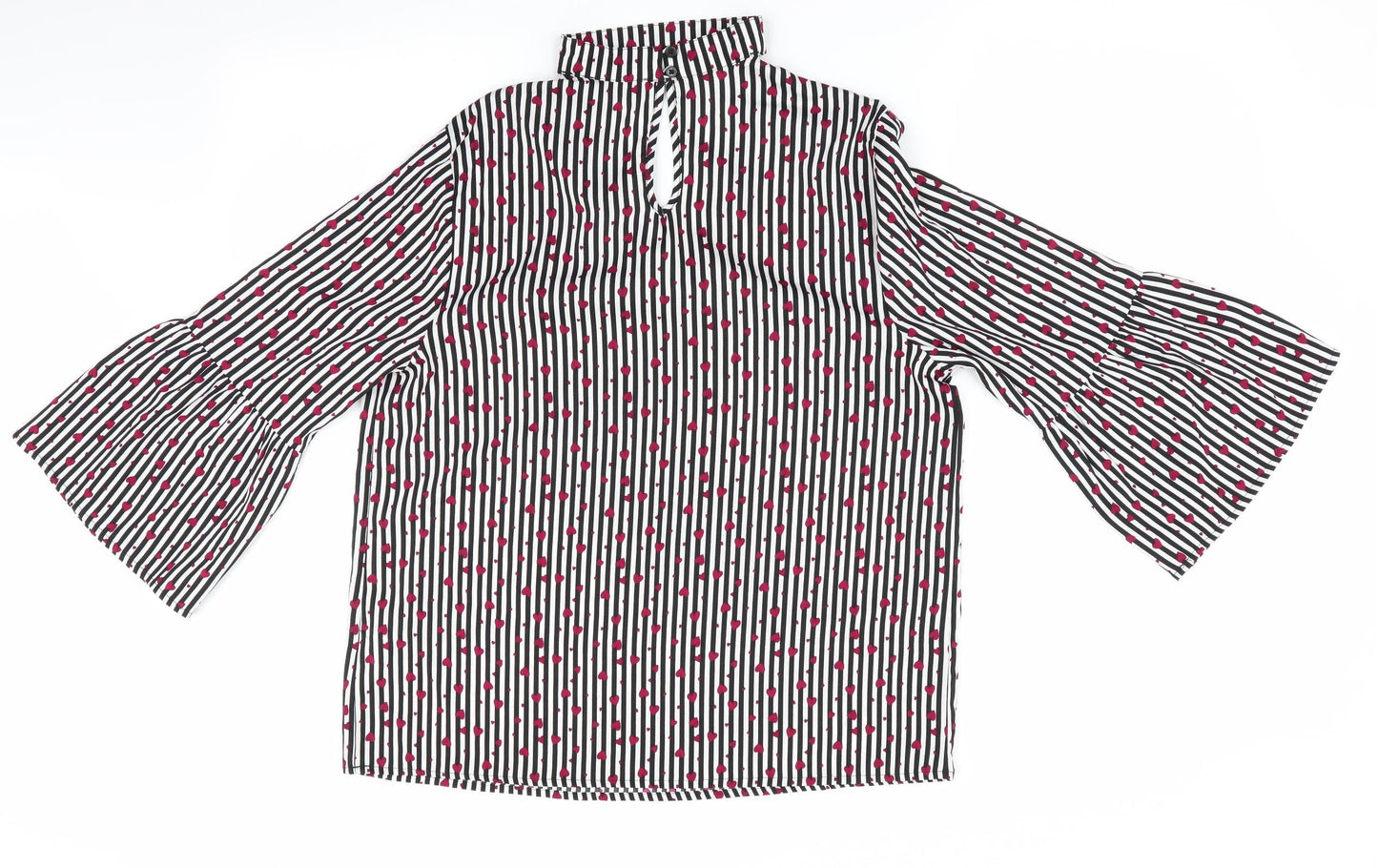 Papaya Womens Black Striped  Basic Blouse Size 12  - Choker style neck