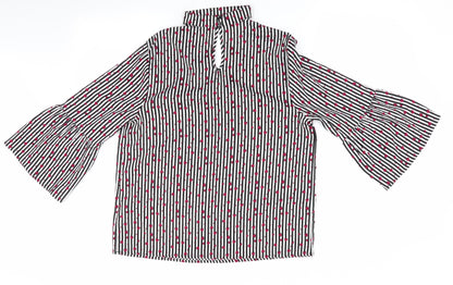 Papaya Womens Black Striped  Basic Blouse Size 12  - Choker style neck