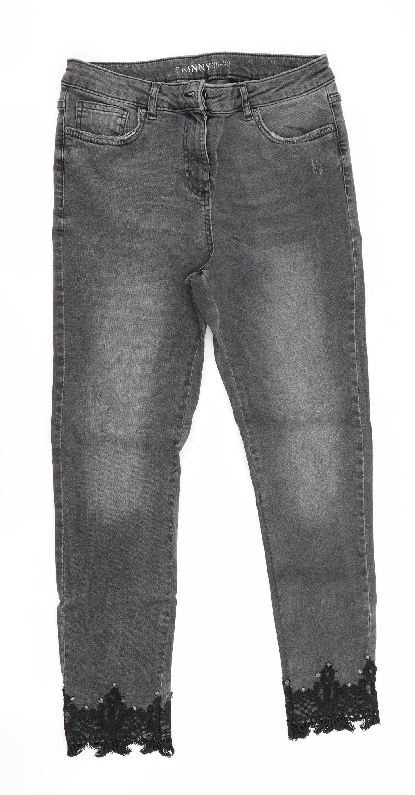 NEXT Womens Black   Skinny Jeans  L26 in - Lace Hems