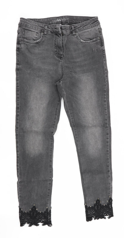 NEXT Womens Black   Skinny Jeans  L26 in - Lace Hems