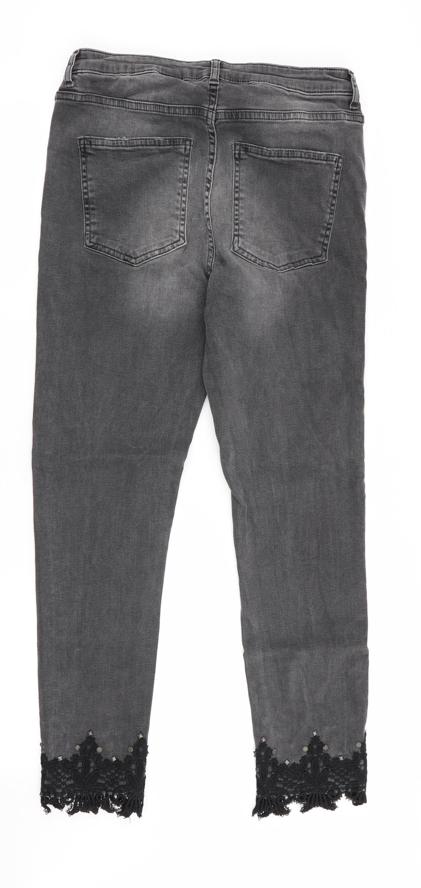 NEXT Womens Black   Skinny Jeans  L26 in - Lace Hems