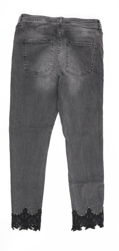 NEXT Womens Black   Skinny Jeans  L26 in - Lace Hems