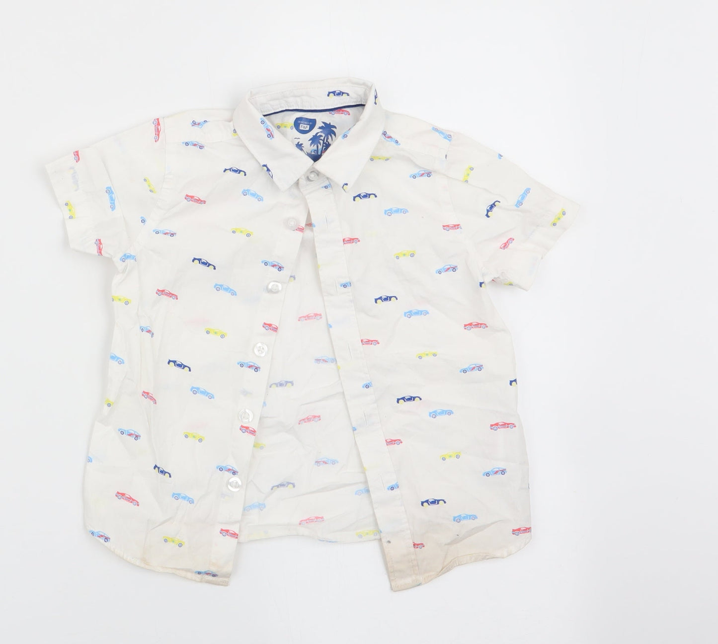Florence and Fred Boys White   Basic Button-Up Size 12-18 Months  - Cars print