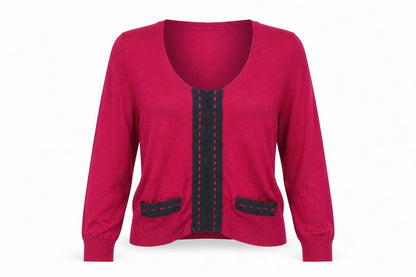 Front view of Sisley women’s red cardigan jumper, size L