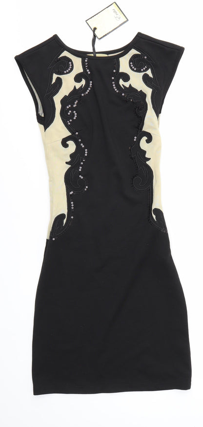 Additional front view of Evita Gold women’s multicoloured bodycon, size UK 6