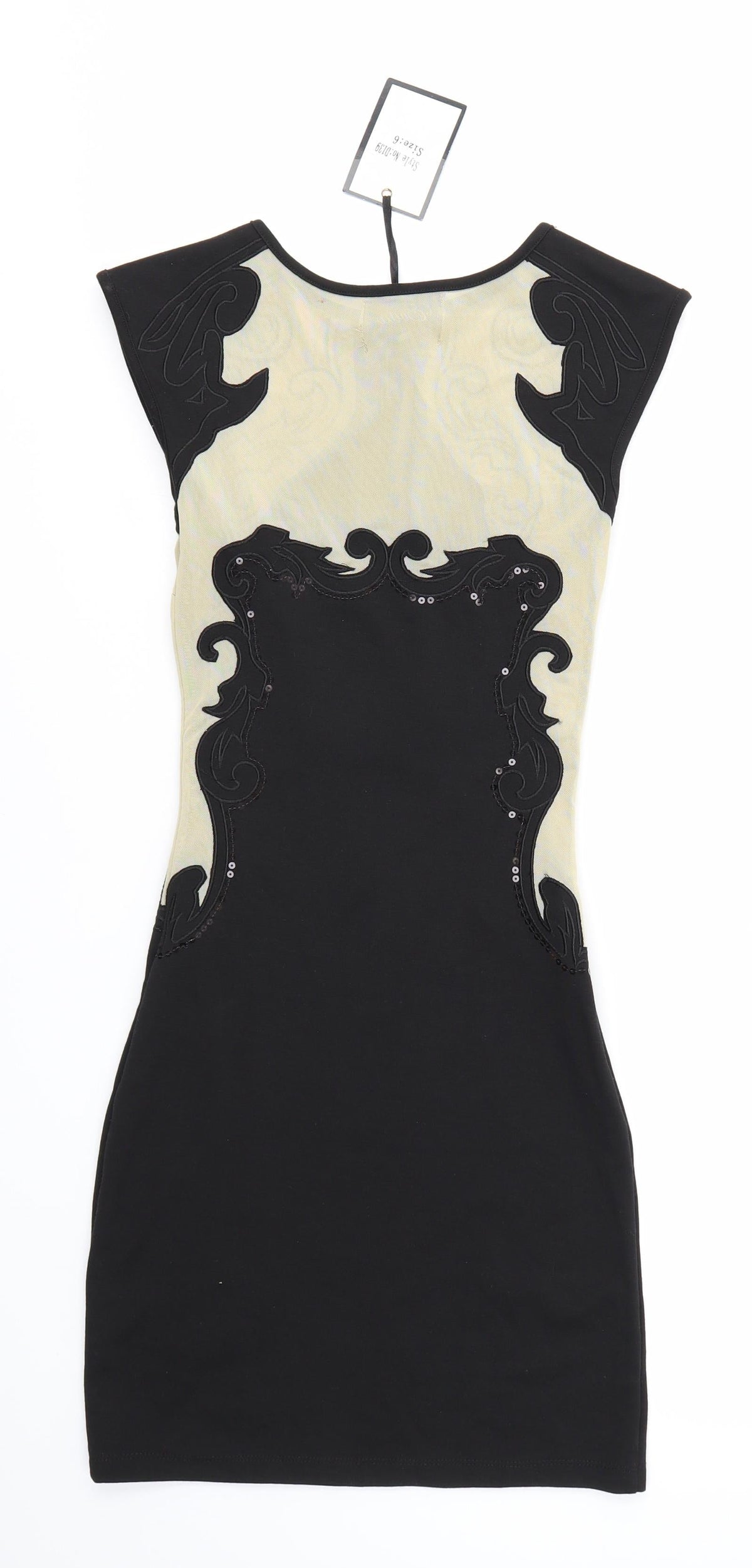 Back view of Evita Gold women’s multicoloured bodycon, size UK 6