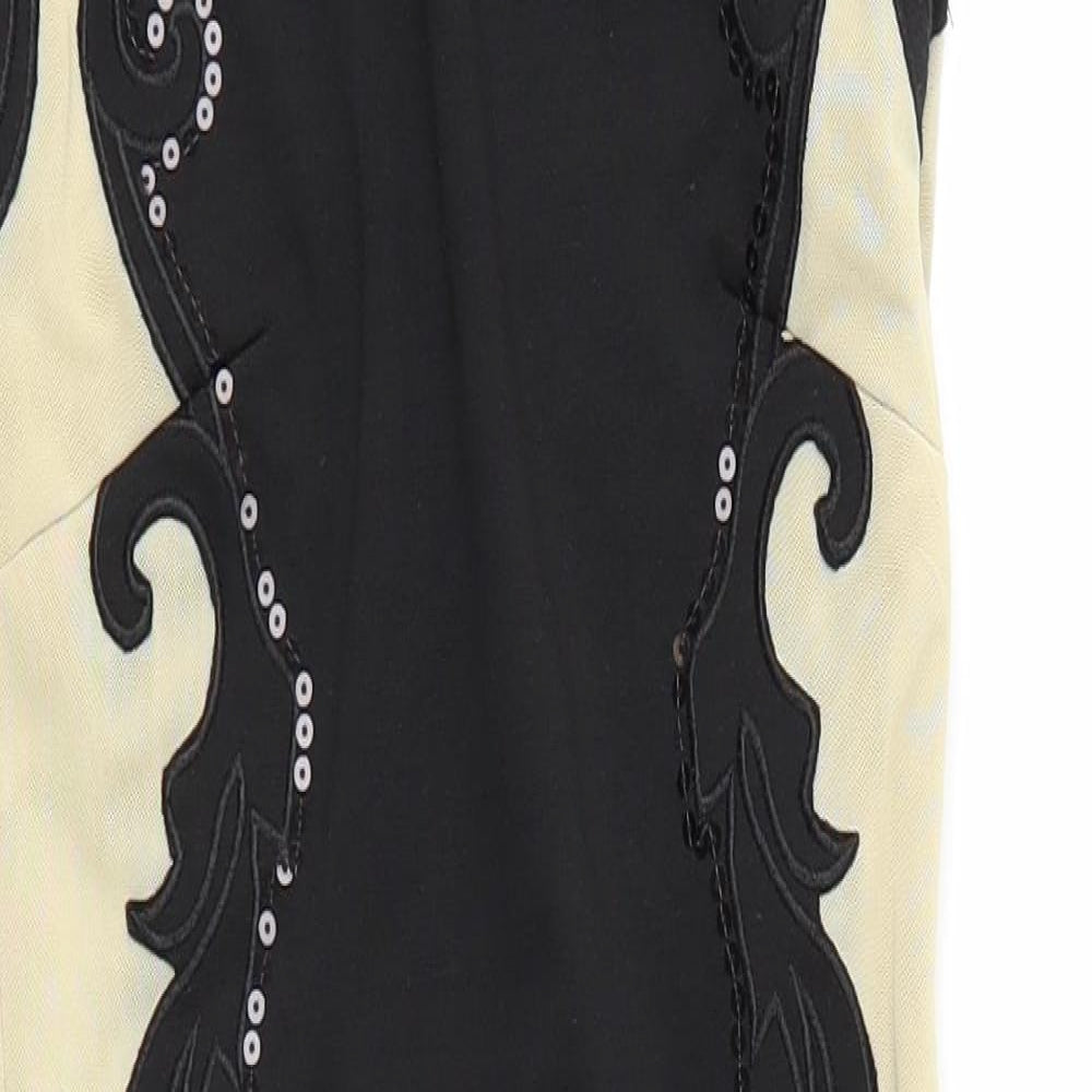 Close-up detail of Evita Gold women’s multicoloured bodycon, size UK 6