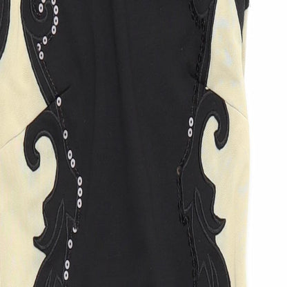 Close-up detail of Evita Gold women’s multicoloured bodycon, size UK 6