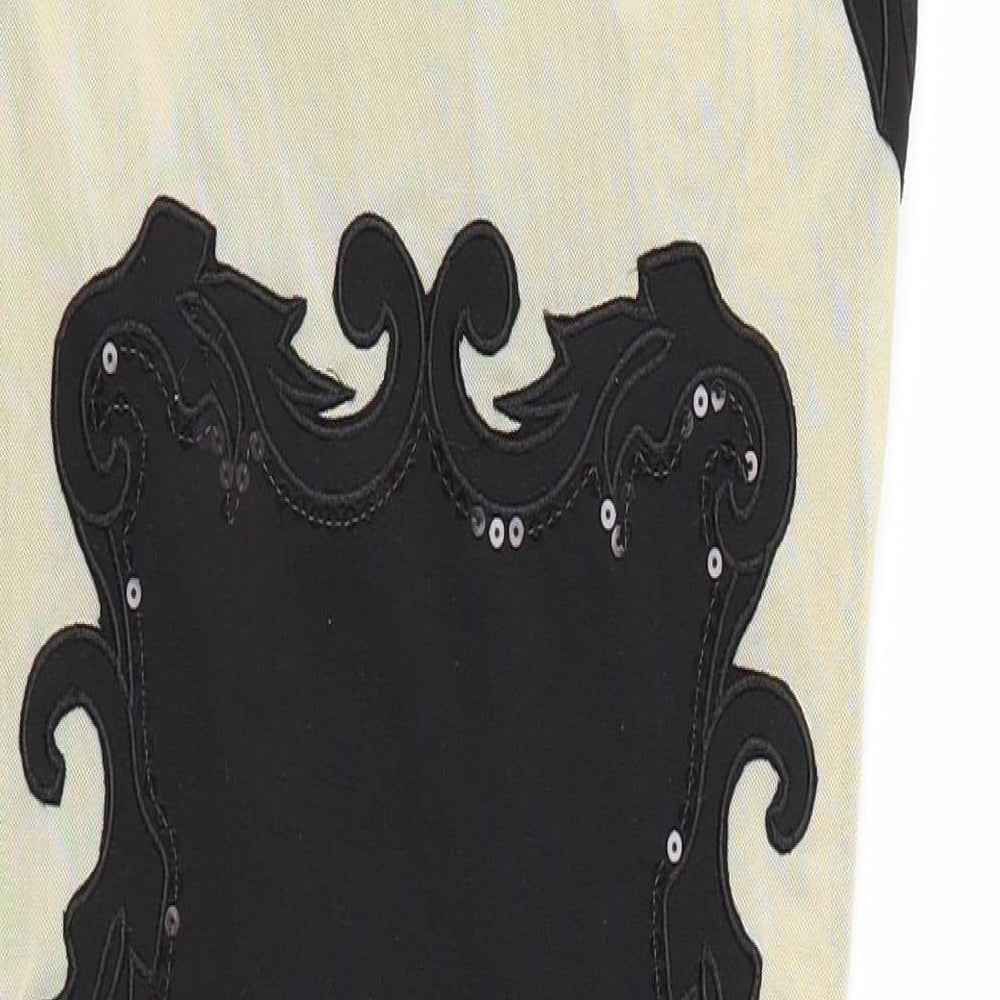 Brand and care label for Evita Gold women’s multicoloured bodycon, size UK 6