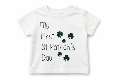 Front view of Babybugz Baby White Basic T-Shirt, size 6-9, Months - ST. PATRICK'S DAY