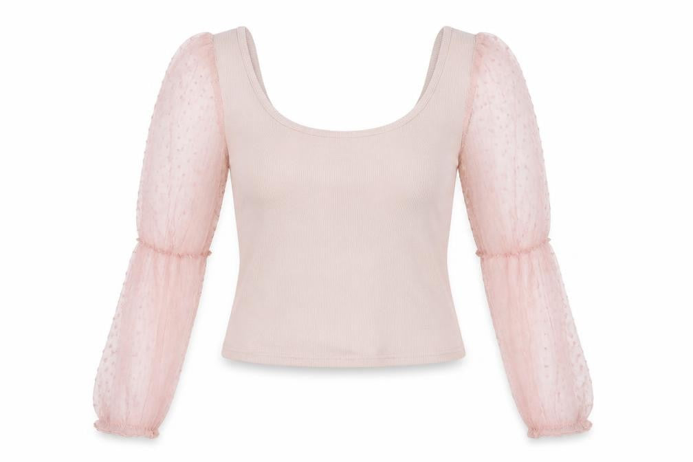 Front view of Lily Rose women’s pink cropped blouse, size UK 12