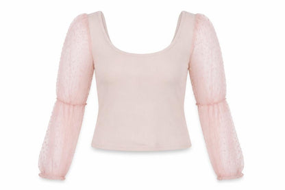 Front view of Lily Rose women’s pink cropped blouse, size UK 12