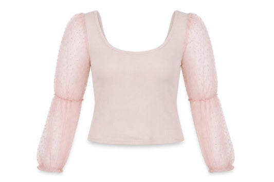 Front view of Lily Rose women’s pink cropped blouse, size UK 12