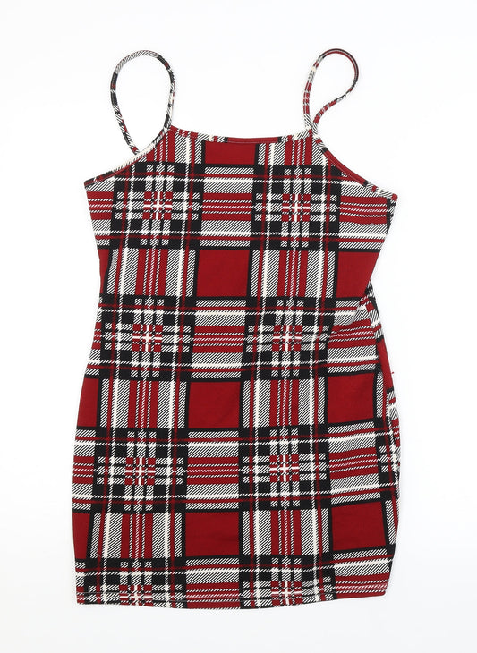 SheIn Womens Red Check  Tank Dress  Size M