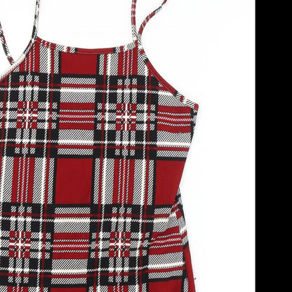 SheIn Womens Red Check  Tank Dress  Size M