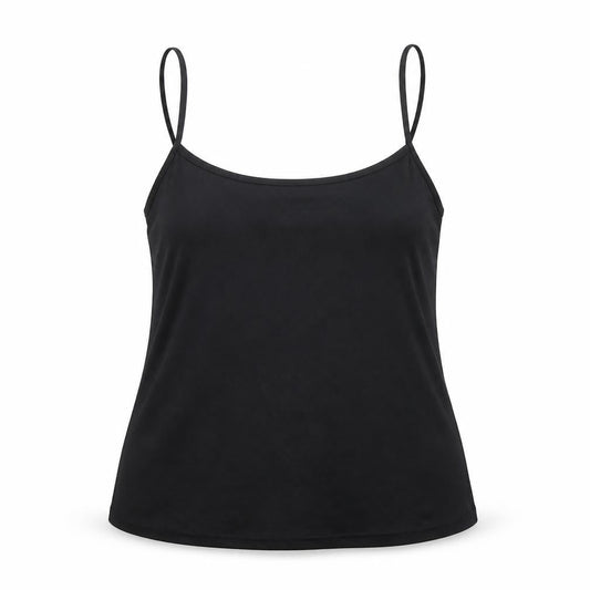Front view of Bonmarché women’s black basic tank, size UK 20