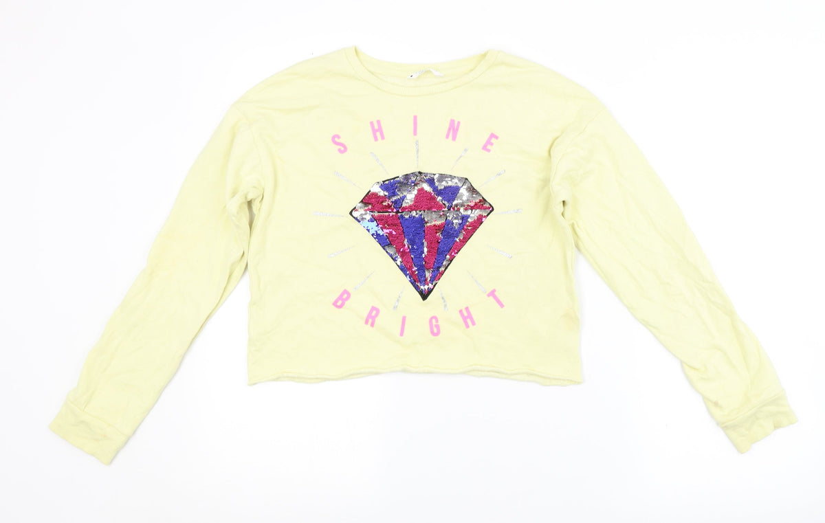 Additional front view of Candy Couture girls’ yellow pullover sweatshirt, size 13, years