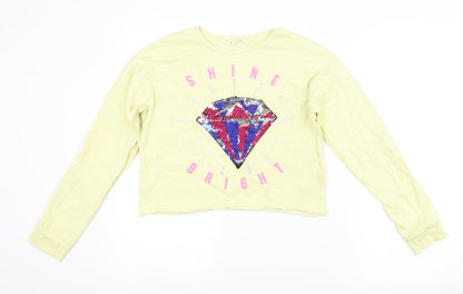 Additional front view of Candy Couture girls’ yellow pullover sweatshirt, size 13, years