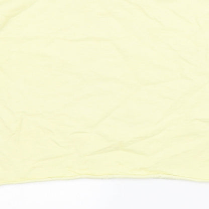 Brand and care label for Candy Couture girls’ yellow pullover sweatshirt, size 13, years