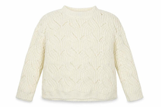 Front view of Miss Selfridge women’s white striped jumper, size UK 10