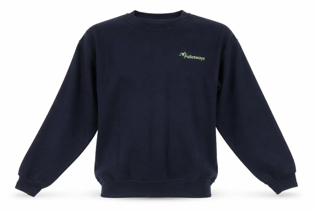 Front view of Ultimate Clothing Company men’s blue jumper, size L