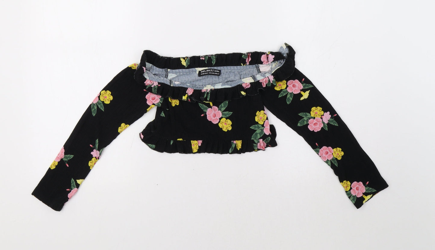 Select Girls Black Floral  Camisole Blouse Size 10-11 Years