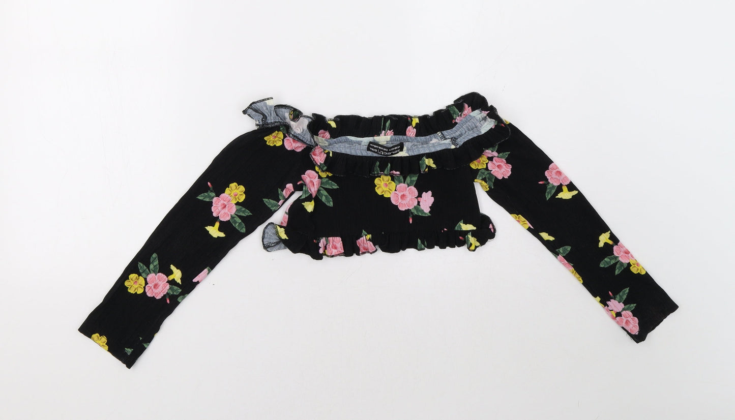 Select Girls Black Floral  Camisole Blouse Size 10-11 Years