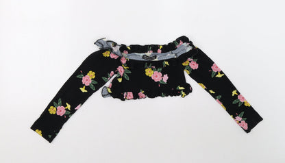 Select Girls Black Floral  Camisole Blouse Size 10-11 Years