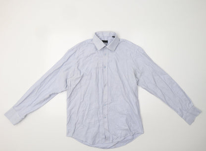 Slaters Mens Blue Geometric   Dress Shirt Size 16