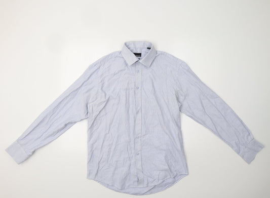 Slaters Mens Blue Geometric   Dress Shirt Size 16